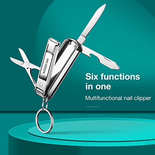 MR.GREEN Multifunctional Nail Clippers Stainless Steel Six Functions Nail Cutter Nail Files Small Knife Scissors (Large) - size: Large