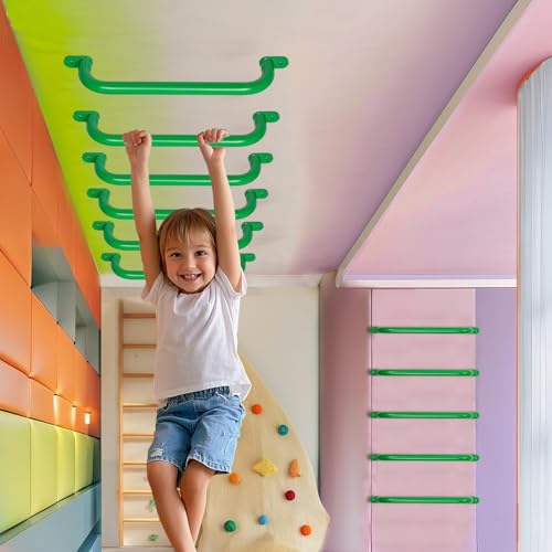 17 Inch Green Playground Handles Indoor Kids Monkey Bar Ladders 6Pcs | Heavy Duty Solid Metal, Vibrant Color Smooth Glossy Powder Coating, Comfy Secure Grips for Playset Swing Set Climbing Frame - color: Green - 6 Pack