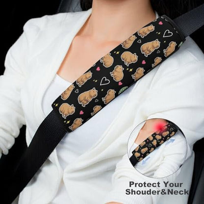1 Pair Universal Soft and Comfortable Seat Belt Shoulder Pad for Adult Use, Stroller Pushchair High Chair, Cool Capybara Black Neck Strap Covers, Anti-Slip Pad - color: Pattern 637