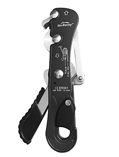 Self-Braking Stop Descender - CE Certified Rescue & Climbing Gear | Auto-Braking with Anti-Panic Function for Rescue, Cave Rappelling, Aerial Work, and Emergency Escape, Fits 9-12mm ropes - color: Black Descender