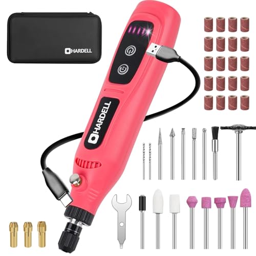 HARDELL Mini Cordless Rotary Tool, 43pcs Lightweight Rotary Tool Kit | Low noise, compact Type-C Charging Power Rotary Tool for Engraving, Sanding, Polishing, Drilling, Grinding, Small DIY Crafts - style: Mini Pink