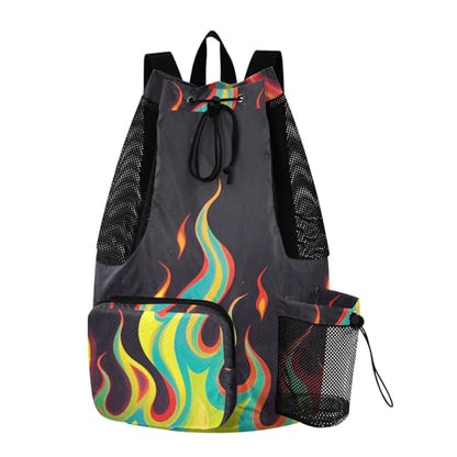 Drawstring Climbing Gym Bag With Pockets Drawstring Bags For Men Women with Wet Dry Compartments Cool Flame Color