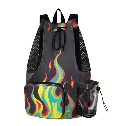 Drawstring Climbing Gym Bag With Pockets Drawstring Bags For Men Women with Wet Dry Compartments Cool Flame Color