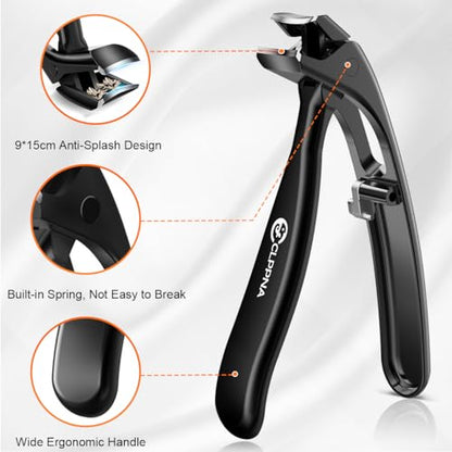 Nail Clippers Set, CLPPNA Angled Head Long Handled Toenail Clippers for Thick Toenails, Sharp Heavy Duty Ingrown Toenail Clippers with Wide Jaw, Podiatrist Nail Clippers for Seniors and Men - style: Black Slanted & Angled Head