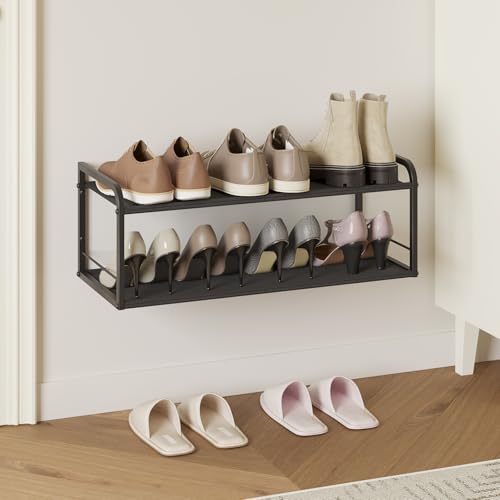 Wall Mounted Shoe Rack, Carbon Steel Shoe Organizer with Removable Oxford Cloth, Non-Slip Space-Saving for Entryway Closet Bedroom, Black - color: Classic Black