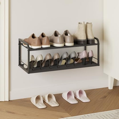 Wall Mounted Shoe Rack, Carbon Steel Shoe Organizer with Removable Oxford Cloth, Non-Slip Space-Saving for Entryway Closet Bedroom, Black - color: Classic Black
