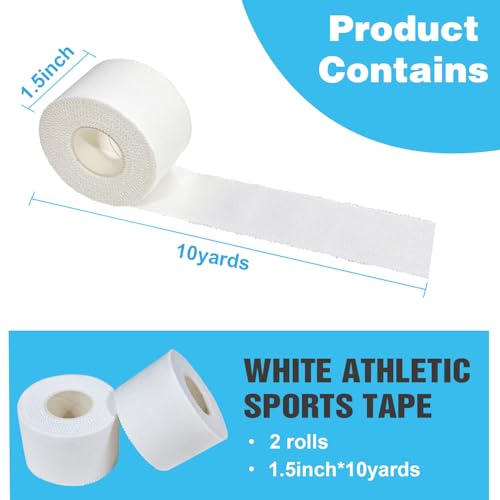 Athletic Tape Athletic & Medical Trainers & First Aid Tape for Injuries Wrist Ankle Finger Tape Easy to Tear & No Sticky Residue(1.5in*10yd*2rolls*White) - size: 1.5in*10yd*2rolls