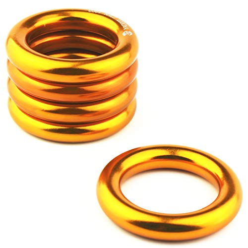 PROND Aluminum Rappel Ring, Climb Perfect Tension Aluminum Alloy O-Ring, 23KN Rappel Rings for Rock Climbing Arborist and Hammock - color: Gold - 5 Pcs/Pack