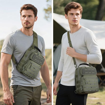 HUNTVP Sling Bag for Men Concealed Carry Bag Tactical Sling Bag Crossbody Molle CCW Chest Pack Backpack EDC Military Shoulder Bag with Holster & Accessory Slots, Army Green - color: Army Green