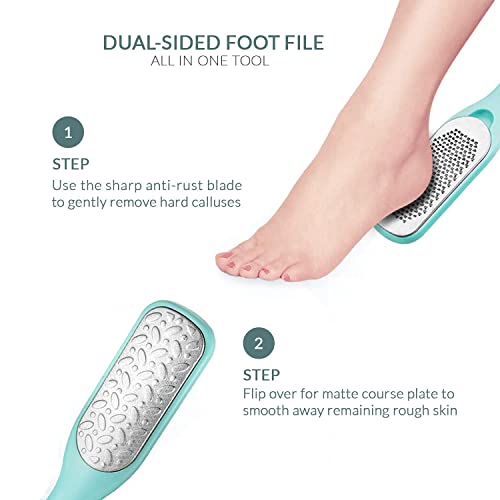 Callus Remover - Dual-Sided Foot File Pedicure Kit | Wet & dry foot scrubber for dead skin - dual-sided rasp & file for smooth heels - pedicure tool for callus & rough skin