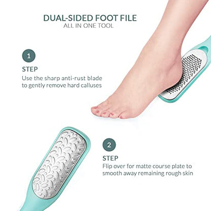 Callus Remover - Dual-Sided Foot File Pedicure Kit | Wet & dry foot scrubber for dead skin - dual-sided rasp & file for smooth heels - pedicure tool for callus & rough skin