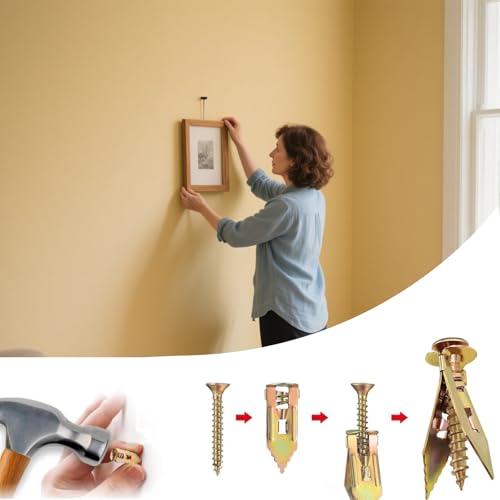 160 Pcs Self Drilling Drywall Anchors with Screws Kit for Cabinets, Shelves, Shelf Straps, Bicycles, Curtains No Drill or Holes in Wall 80 Sheetrock Anchors & 80 Zinc Plated Expansion Screws