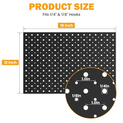 Pegboard Smith Metal Pegboard Panels, 16" x 12" Heavy-Duty Steel Peg Boards for Garage Tool Storage, Wall-Mounted Pegboard Organizer System (Pack of 4, Black) - color: Black