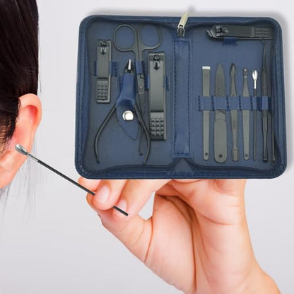 12 in 1 Travel Manicure Set, Mens Grooming kit Women Nail Manicure Kit, Manicure Pedicure Kit Manicure Set Professional Gift for Family Friends Elder - color: Blue