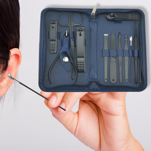 12 in 1 Travel Manicure Set, Mens Grooming kit Women Nail Manicure Kit, Manicure Pedicure Kit Manicure Set Professional Gift for Family Friends Elder - color: Blue