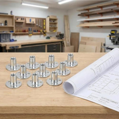 10 Pcs M12 x 40mm (Base) x 25mm (Height) T-Nuts, Zinc Plated Carbon Steel Brad Hole Tee Nut, Heavy Duty Round Base Screw-in T-Nuts for Wood Furniture, Cabinetry & Bed Legs Mounting - size: M12x40x2.5mm