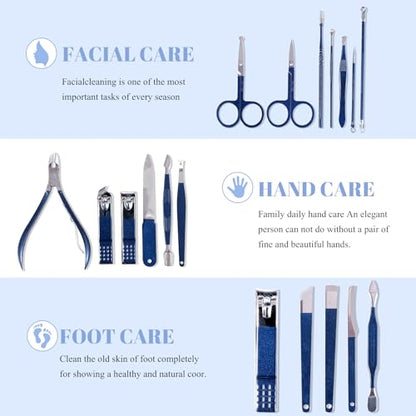 Manicure Set Pedicure Kit Nail Clippers Set Fingernail Clipper Set Ingrown Toenail Nail Kit Scissor Nail Trimmer Kit 18 Pieces Women and Men’s Care Grooming Tools with Fine Case (Dark Blue_18 Pieces) - color: Dark Blue_18 Pieces