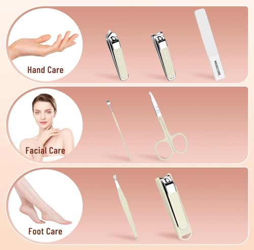 8 Pcs Nail Clipper Set,Stainless Steel Manicure Pedicure Collection White | Portable Anti-Splash Tools for Daily Nail Care, Compact Travel Essential for Home Use,Coffee Brown - color: White