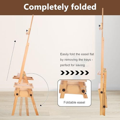 Wooden H-Frame Studio Easel with Storage Drawer and Palettes,Natural | Solid Beechwood Painting Easel for Students, Beginners, and Artists, Hold Canvas to 36Inches High - style: Side Trays Natural