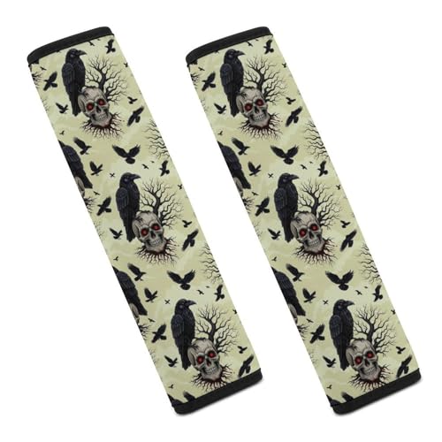 2 Piece Black Cat Raven Human Skull Seat Belt Shoulder Pad Universal Soft and Comfortable Automotive Seat Belt Protector for Elderly Support, Most Cars, Comfortable Driving - color: Pattern 659
