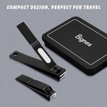 Bignes Nail & Toenail Clipper Set, Nail Clippers for Thick Ingrown Nails, Ultra Sharp Fingernail & Toenail Cutters for Men Women (Black)