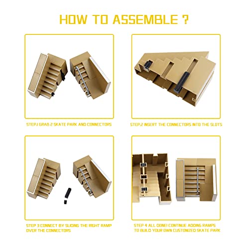 Skate Park Kit, Bigger Skate Park Kit Ramp Parts for Finger Skateboard Fingerboard Ramp Skate Park Kit Part Training Props with 3 Finger Decks 2 Finger Bike A Pair Skates Scooters - color: 8pcs