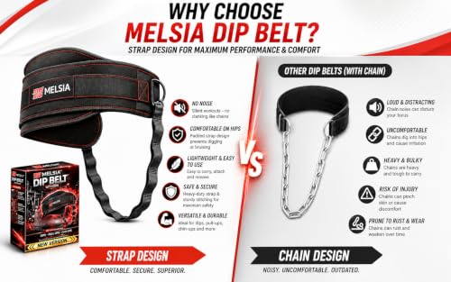 Dip Belt with Chain or Rope – Heavy Duty Adjustable Weightlifting Belt, Neoprene Padded Comfort, 350–650 lbs Capacity for Pull Ups, Dips, Squats & Strength Training