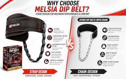 Dip Belt with Chain or Rope – Heavy Duty Adjustable Weightlifting Belt, Neoprene Padded Comfort, 350–650 lbs Capacity for Pull Ups, Dips, Squats & Strength Training