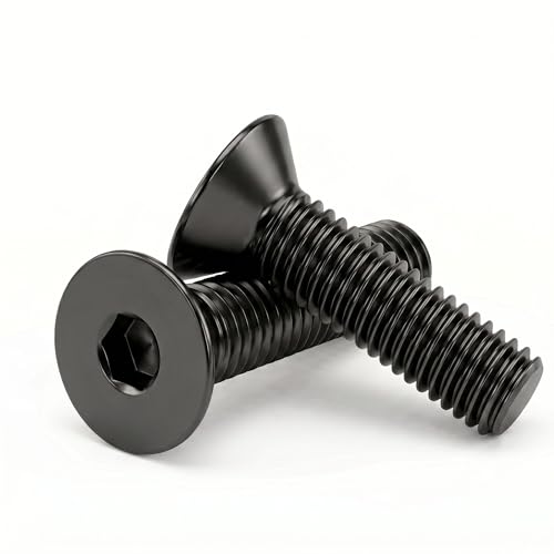 M5 x 6mm (25 Pack) Flat Head Hex Socket Cap Screws Bolts Countersunk Bolts, Hex Drive, Black Oxide 304 Stainless Steel 18-8, Fully Thread, Bright Finish - size: M5 x 6