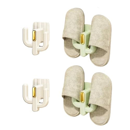 4 Pack Wall Mounted Shoe Rack - Premium Hanging Shoe Organizer Shelf with Sticky Hanging Mounts, Door Shoe Hangers with Hooks for Slippers Storage, White & Green