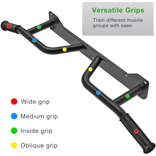 SELEWARE Heavy Duty Welded Pull Up Bar Wall/Joist/Ceiling Mount Chin Up Bar | Multifunctional Pull-up Bars w/Resistance Band Hooks for Home Gym Strength Training, Sturdy Steel Construction Support 500 lb - color: D1: Black Wall Mount Pull Up Bar