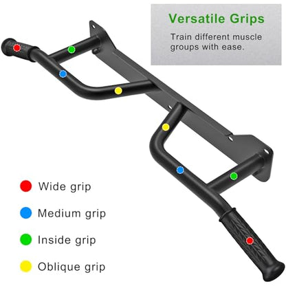 SELEWARE Heavy Duty Welded Pull Up Bar Wall/Joist/Ceiling Mount Chin Up Bar | Multifunctional Pull-up Bars w/Resistance Band Hooks for Home Gym Strength Training, Sturdy Steel Construction Support 500 lb - color: D1: Black Wall Mount Pull Up Bar