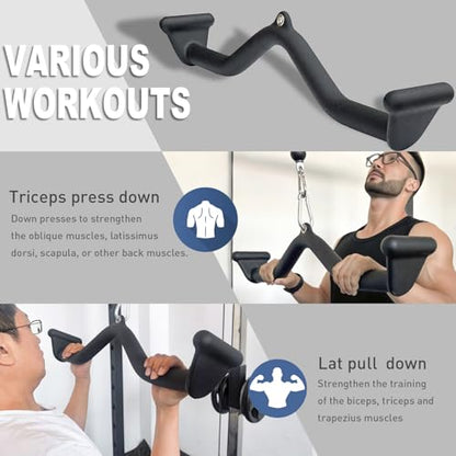 BLUSLM Lat Pull Down Bar T bar Row Attachment, V Bar Tricep Lat Pulldown Attachments, Back Strength Training Bar for Home Gym Exercise Cable Machine Attachments - color: Black 08