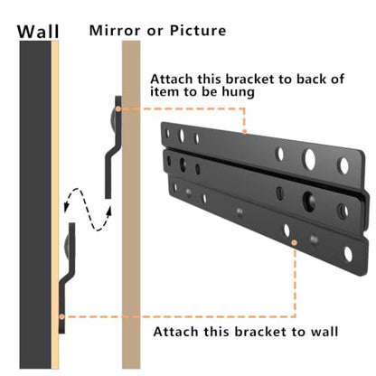 2 inches Z-Style French Cleat Picture Hanger, 4 Pairs | Non Loosen Interlocking Wall Mounting Picture Bracket Kit for Frames, Mirrors, Shelves, Art, Whiteboards, Frames (4, 2" - size: 2 Inch