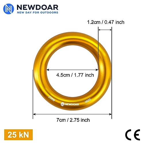NewDoar Rappel Ring 25kN Gold Large O-Ring Rope Connector for Rock Climbing Arborist Rescue Hammock and Slackline - color: Gold Large 2pcs