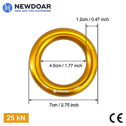 NewDoar Rappel Ring 25kN Gold Large O-Ring Rope Connector for Rock Climbing Arborist Rescue Hammock and Slackline - color: Gold Large 2pcs