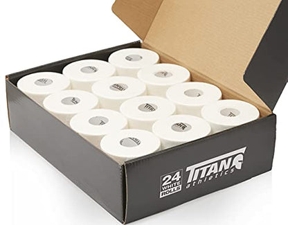 24 Pack White Athletic Tape (45ft Rolls) - Athletes Trainers Injuries & First Aid - Premium Medical Sports Tape - Wrap & Support Ankles & Wrists - Easy Tear Design with Zinc Oxide & No Sticky Residue - color: White - 24 Pack