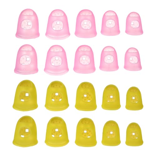 PATIKIL Rubber Finger Tips, 5 Sizes 20 Pcs Guitar Fingertip Protector Silicone Thimbles Knitting Accessories for Hand Sewing Paper Sorting Money Counting Guitar Playing, Yellow/Pink - color: Yellow/Pink