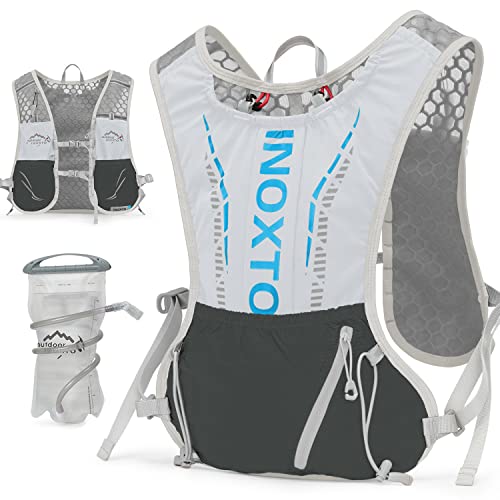 INOXTO Running Hydration Vest Backpack,Lightweight Insulated Pack with 1.5L Water Bladder Bag Daypack for Trail Hiking Running Cycling Race Marathon for Women Men - color: Gray stripe