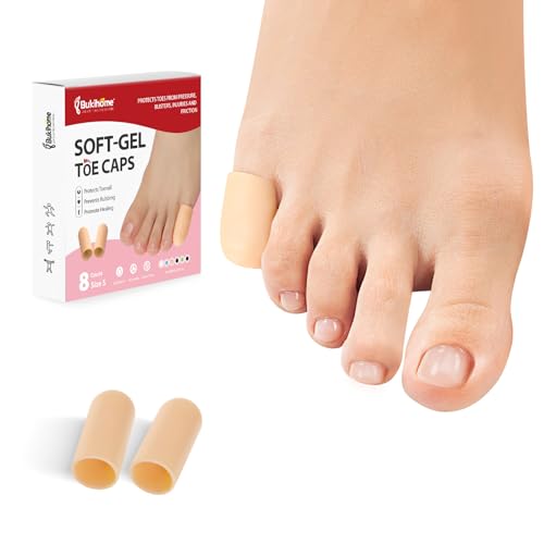 Bukihome 8 Pcs Gel Toe Cap, Pinky Toe Protector for Women Men - Cushions and Protects to Cover Toes, Relief Toe Pain from Ingrown Toenails, Corns, Blisters, Hammer Toes (Small Size) - color: Beige, size: Pinky Size