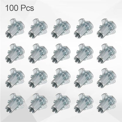 HARFINGTON M6x16mm T-Nuts 4 Pronged Tee Nut 0.69" x 0.63" Fully Thread Carbon Steel Inserts for Wood, Rock Climbing Holds, Cabinetry, Furniture 100pcs - size: M6x16mm, 17.5mm