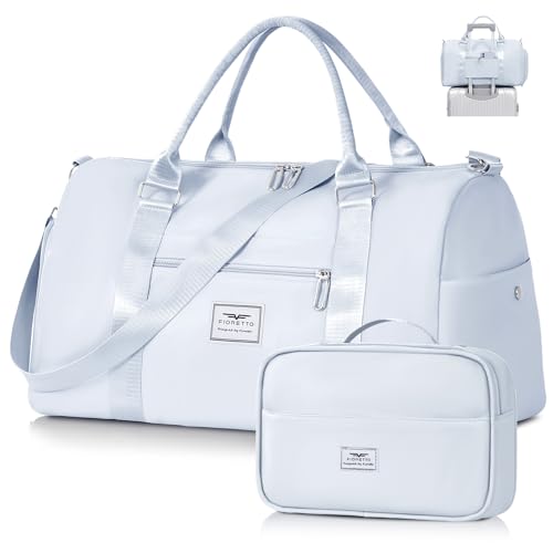 FIORETTO Womens Gym Tote Duffle Bag with Toiletry Bag, Sports Duffel Overnight Hospital Workout Carry on Bag for Girls with Wet Pocket & Shoe Compartment, Ideal for Travel, Swimming, Dance Grey - color: Grey, style: Gym Bag With Toiletry Bag