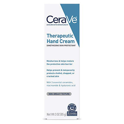 CeraVe Therapeutic Hand Cream for Dry Cracked Hands With Hyaluronic Acid and Niacinamide, Fragrance Free 3 Ounce - size: 3 Ounce (Pack of 1)