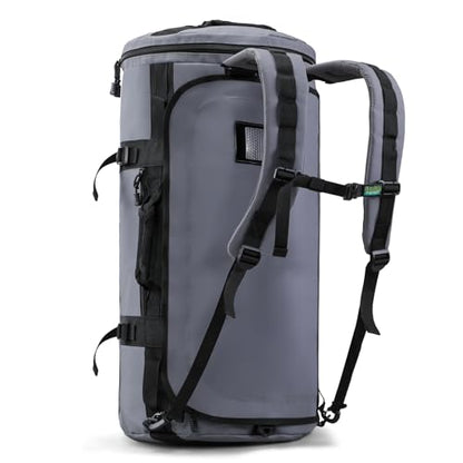 Haimont Heavy Duty Convertible Travel Duffel Backpack, Grey, 90L | Shoe Compartment, Water-Resistant Tarpaulin, Wide U-Shaped Opening - color: Grey, size: 90L