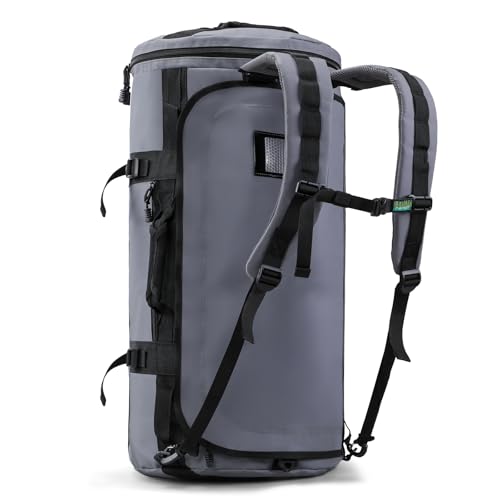 Haimont Heavy Duty Convertible Travel Duffel Backpack, Grey, 90L | Shoe Compartment, Water-Resistant Tarpaulin, Wide U-Shaped Opening - color: Grey, size: 90L