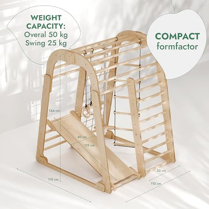 Goodevas Wooden Kids Climbing Frame Indoor – Montessori Playground with Slide, Climbing Wall & Rope Ladder – Enhanced Montessori Gym for Children Ages 3 to 8 - size: Playground