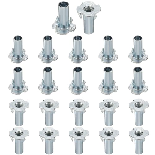 HARFINGTON 5/16x13mm T-Nuts 4 Pronged Tee Nut 0.83" x 0.51" Half Thread Carbon Steel Inserts for Wood, Rock Climbing Holds, Cabinetry, Furniture 50pcs - size: 5/16" x 0.51" x 0.83" x 0.51"