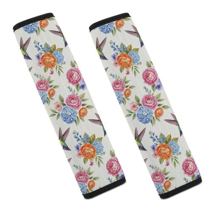 2PCS Retro Hummingbird Spring Flower Birds Car Seat Straps Shoulder Pads Soft Padded Seat Belt Cushion for Adult Use, Car Seats Pushchair Strollers High Chair Pushchair, Anti-Slip Pad - color: Pattern 494