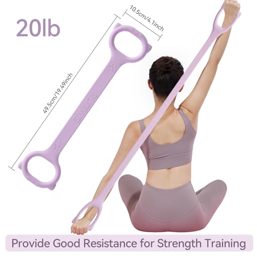 Figure 8 Workout Resistance Band - 3 Elasticities Optional 20 30 40lb, Thicker Durable Arm Back Shoulder Exercise Elastic Rope Yoga Straps Pilates Flexbands, Physical Therapy Stretch Bands - color: 20LB Purple