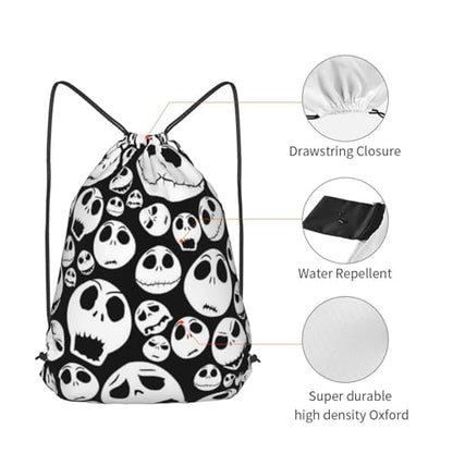 Halloween Skull Drawstring Backpack String Bag Gym Sackpack Lightweight Waterproof Sport Bag for Women Men - color: Halloween Skull